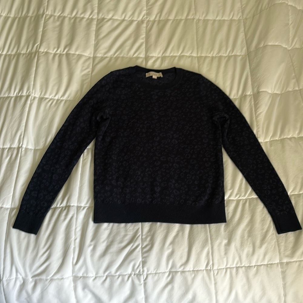 Loft Navy Leopard print sweater. Size small slim fitting. Acrylic wool blend